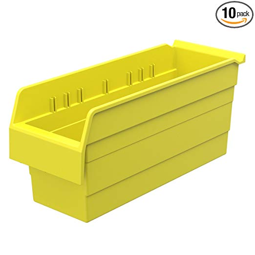 Akro-Mils 30868 ShelfMax 8 Plastic Nesting Shelf Bin Box, 18-Inch x 6-Inch x 8-Inch, Yellow, 10-Pack