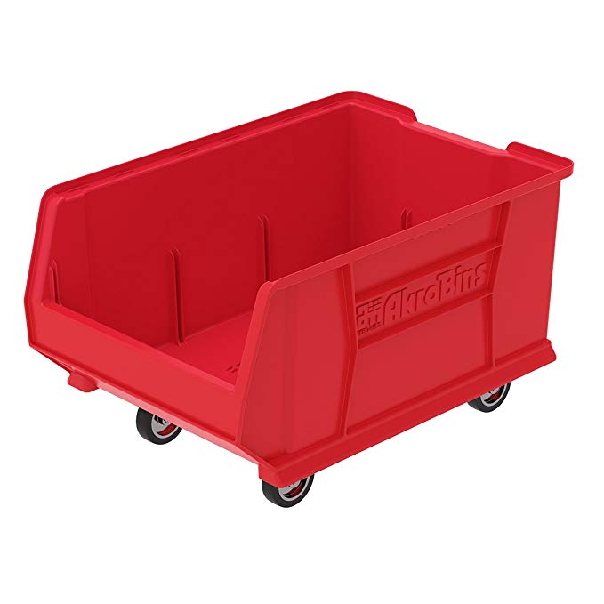 Akro-Mils 30288 Mobile Super Size Plastic Stacking Storage Akro Bin, 24-Inch x 16-Inch x 11-Inch, Red