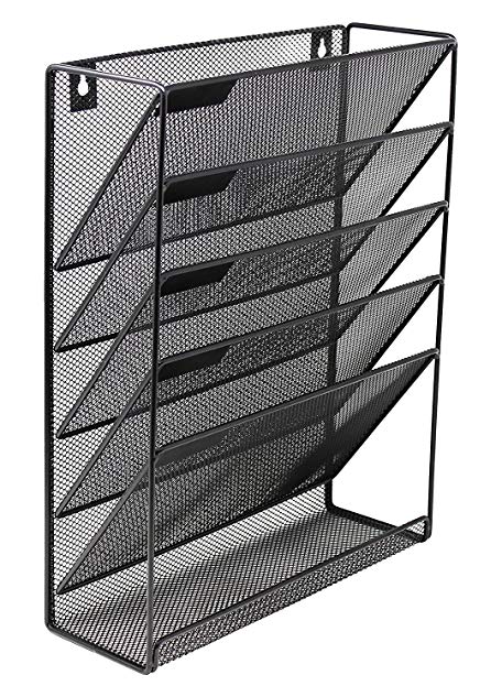 Mesh Metal Wall File Organizer- Includes Screws and Supports-6 Pockets Magazine Rack & Mail Sorter