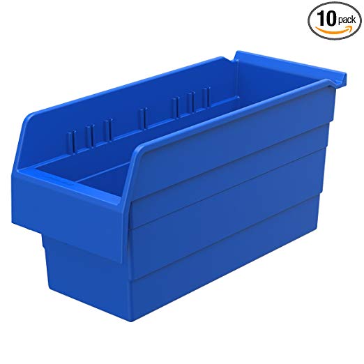 Akro-Mils 30866 ShelfMax8 Plastic Nesting Shelf Bin Box, 16-Inch x 6-Inch x 8-Inch, Blue, 10-Pack