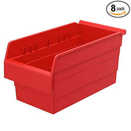 Akro-Mils 30886 ShelfMax 8 Plastic Nesting Shelf Bin Box, 16-Inch x 8-Inch x 8-Inch, Red, 8-Pack